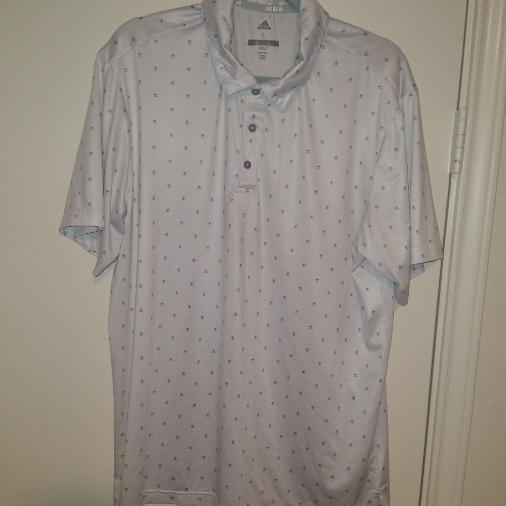 Adidas Golf Pine Tree Adi-Print All Over Short Sleeve Polo Shirt Men's sz Large